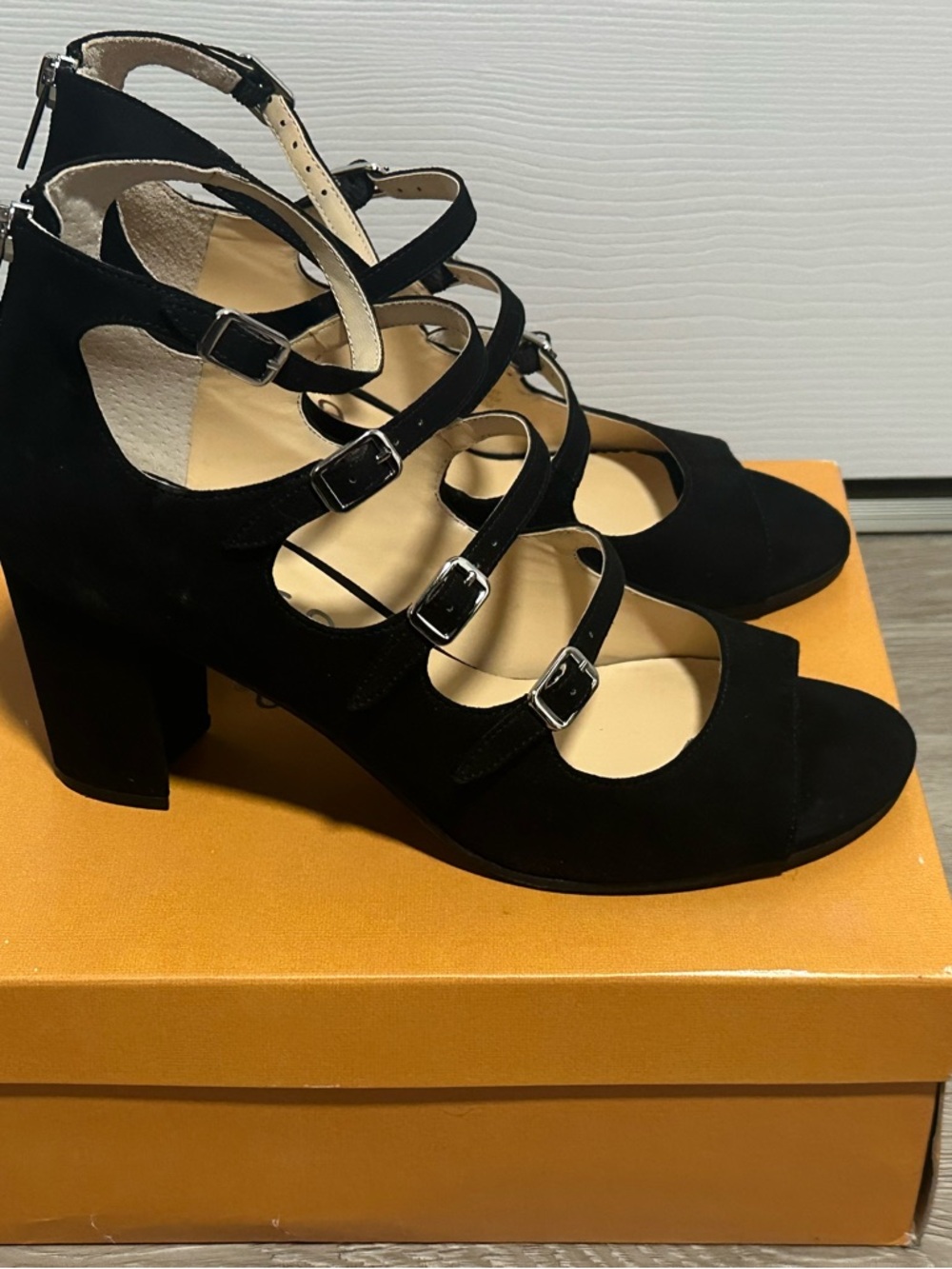Unisa Black Multi-Strap Block Heel Sandals